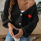 Heart Button Down V-Neck Long Sleeve Cardigan