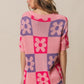 BiBi Flower Checker Pattern Short Sleeve Sweater - Brand BiBi