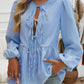 Devine Tied Striped Long Sleeve Blouse