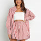 Full Size Striped Dropped Shoulder Shirt and Shorts Set
