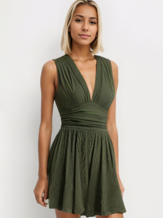 Ruched Plunge Sleeveless Romper