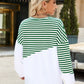 Slit Contrast Striped Long Sleeve Sweatshirt