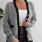 Contrast Trim Button Up Long Sleeve Cardigan