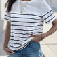 Decorative Button Striped Short Sleeve T-Shirt