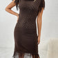 Fringe Openwork Boat Neck Knit Dress