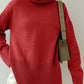 Side Slit Turtleneck Drop Shoulder Sweater