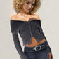 Double Take Ribbed Off-Shoulder Zip Up Long Sleeve Cardigan