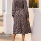 Perfee Leopard Surplice Long Sleeve Midi Dress