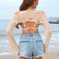 Distressed Boat Neck Long Sleeve Cover Up