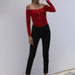 Perfee Decorative Button Off-Shoulder Long Sleeve Bodysuit