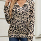 Full Size Leopard Collared Neck Zip Up Jacket