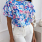Full Size Floral Round Neck Flutter Sleeve Blouse