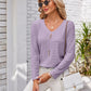 Full Size Decorative Button Openwork V-Neck T-Shirt