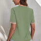 Full Size Lace Detail V-Neck Short Sleeve Blouse