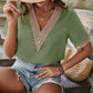 Full Size Lace Detail V-Neck Short Sleeve Blouse