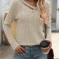 Ribbed V-Neck Long Sleeve T-Shirt