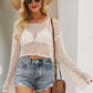 Openwork Round Neck Dropped Shoulder Knit Top