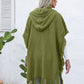 Fringe Trim Buttoned Hooded Poncho