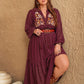 Plus Size Embroidered Polka Dot Tie Neck Long Sleeve Midi Dress
