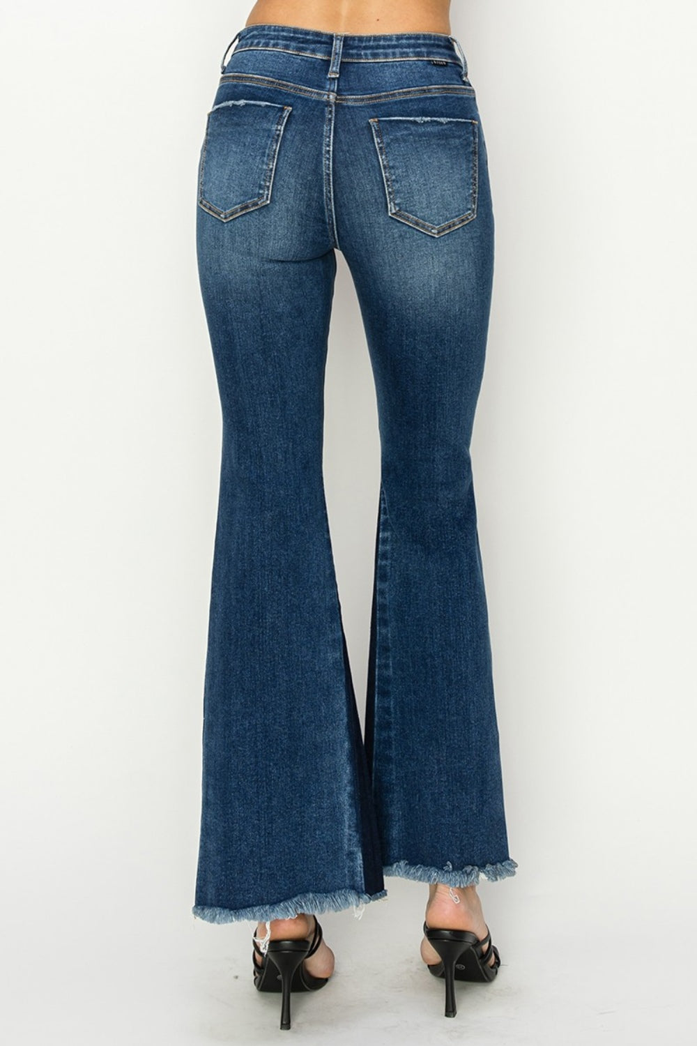 RISEN Full Size High Rise Side Shadow Seam Detail Slit Flare Jeans *