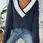 Contrast Dropped Shoulder Long Sleeve Sweater