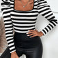 Striped Square Neck Puff Sleeve T-Shirt