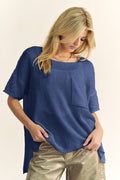 Davi & Dani High-Low Round Neck Knit Top *