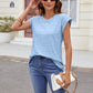 Textured Round Neck Cap Sleeve T-Shirt