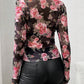 Mesh Floral Mock Neck Long Sleeve Top