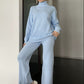 Turtleneck Long Sleeve Top and Drawstring Pants Sweater Set