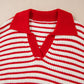 Striped Johnny Collar Long Sleeve Sweater