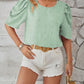 Full Size Swiss Dot Round Neck Short Sleeve Blouse