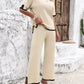 Contrast Trim Round Neck Top and Pants Set