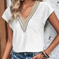 Eyelet V-Neck Cap Sleeve Blouse