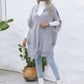 Fringe Trim Buttoned Hooded Poncho