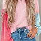 Color Block Round Neck Long Sleeve Top