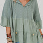 Ruffled Tie Neck Three-Quarter Sleeve Blouse