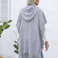 Fringe Trim Buttoned Hooded Poncho