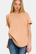 Zenana Heathered Round Neck Short Sleeve Top *