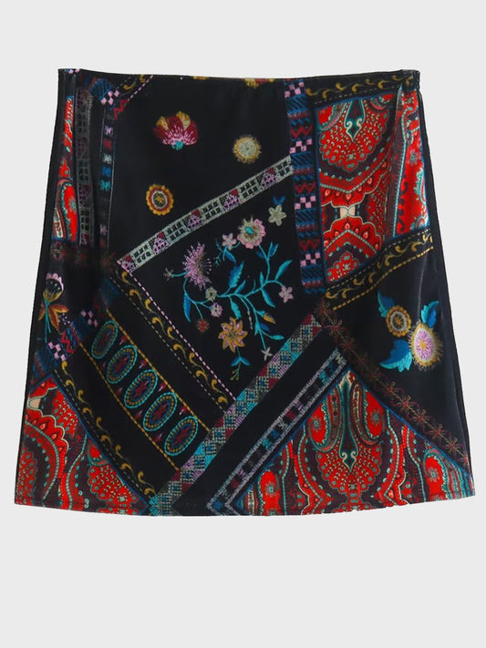 Black SoCute Printed Zip Mini Skirt