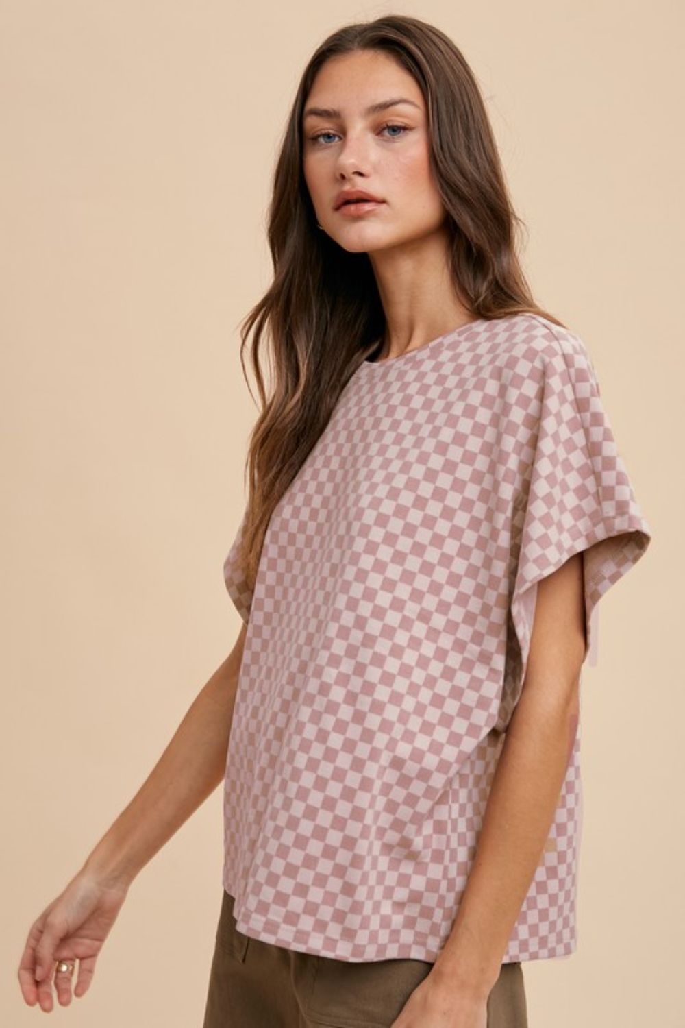 Annie Wear Checkered Round Neck Short Sleeve T-Shirt *