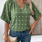 Swiss Dot Notched Half Sleeve Blouse