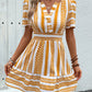 Geometric Notched Short Sleeve Mini Dress