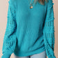 Openwork Frill Round Neck Long Sleeve Sweater