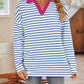 Lovelet Striped Johnny Collar Long Sleeve T-Shirt