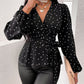 Heart Print Surplice Balloon Sleeve Blouse