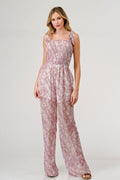 GeeGee Printed Tie Shoulder Wide Leg Jumpsuit *