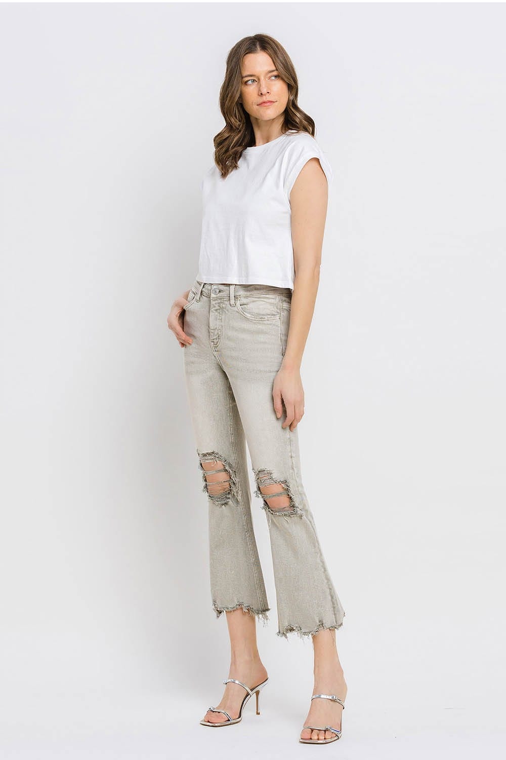 Lovervet Distressed Raw Hem Cropped Flare Jeans *