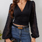 Lace Patchwork Plunge Long Sleeve Blouse