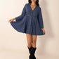 Cutout Johnny Collar Long Sleeve Mini Dress
